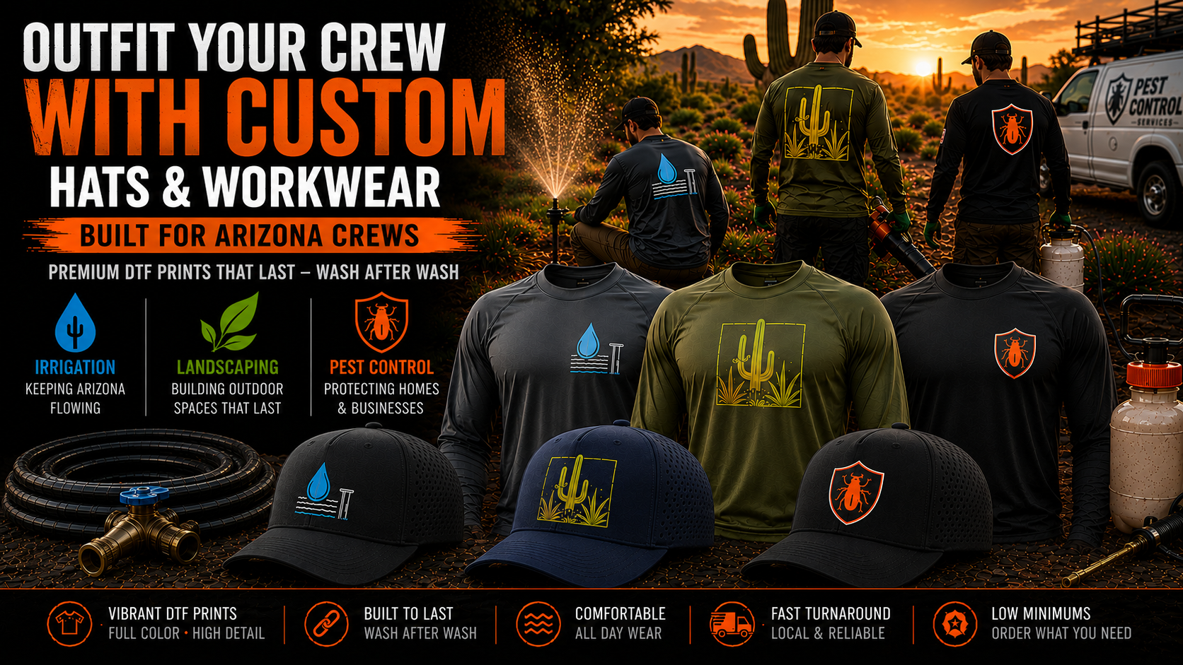 Custom hats and workwear built for Arizona crews
